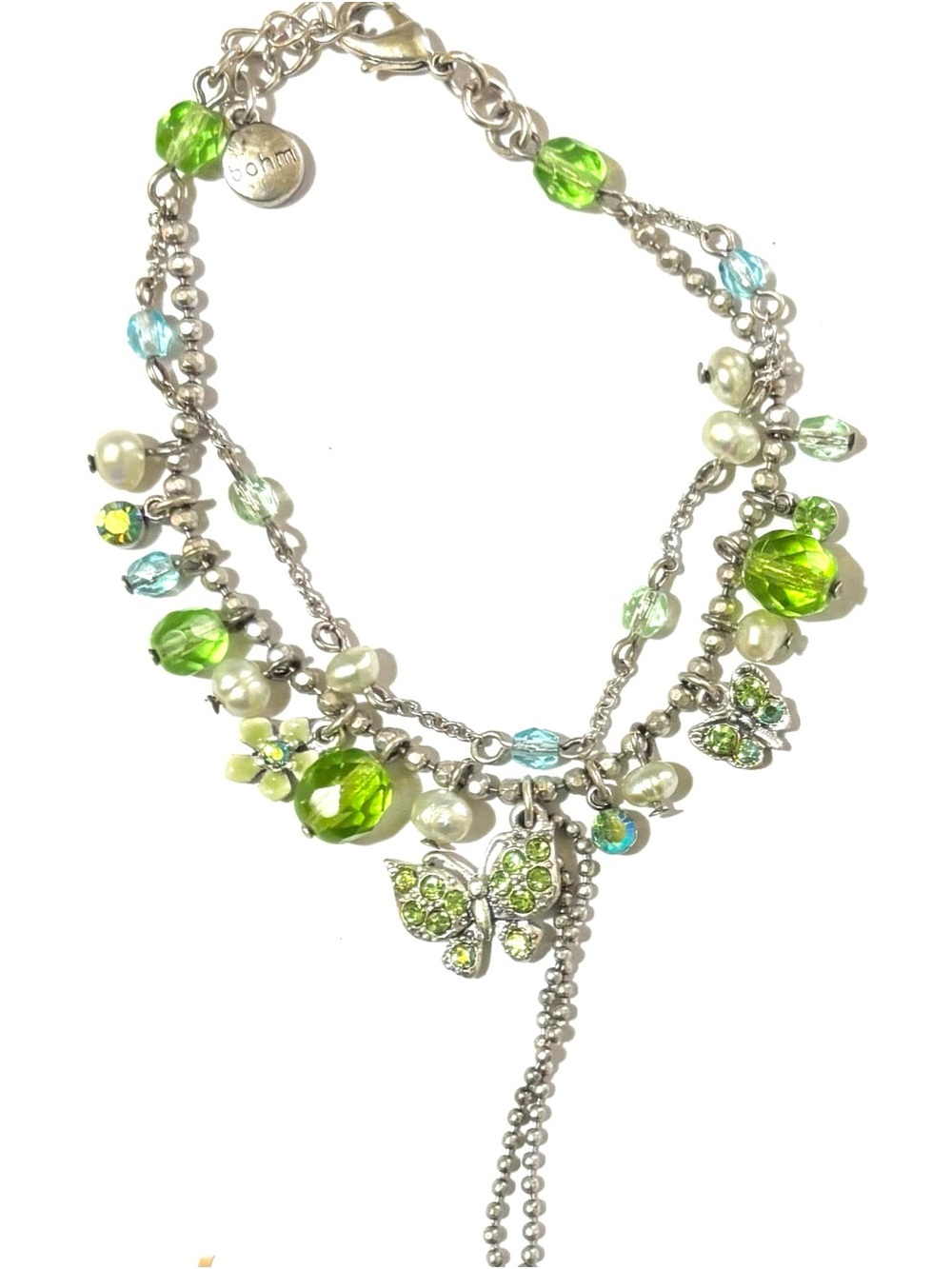 Green Crystal Butterfly Charm Necklace - Women Jewelry
